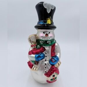 Vintage Christmas Hand Blown Painted 3D Mercury Glass 12" Snowman Family Figure